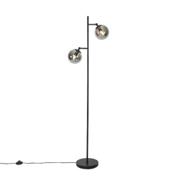 Lampadaire Art Déco noir avec verre fumé 2 lumières - Pallon