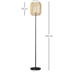 Lampadaire aspect cannage style cosy 40 W max. H.158 cm piètement mât métal noir abat-jour corde papier tressé main