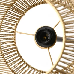 Lampadaire aspect cannage style cosy 40 W max. H.158 cm piètement mât métal noir abat-jour corde papier tressé main