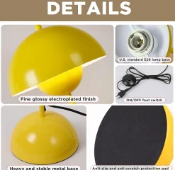 Lampadaire au Design Nordique Jaune avec Base Parabolique, Douille E27 pour Salon, Salle à Manger et Chambre