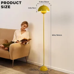 Lampadaire au Design Nordique Jaune avec Base Parabolique, Douille E27 pour Salon, Salle à Manger et Chambre