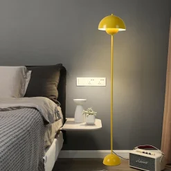 Lampadaire au Design Nordique Jaune avec Base Parabolique, Douille E27 pour Salon, Salle à Manger et Chambre