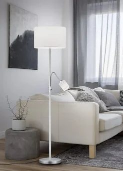 Lampadaire avec liseuse flexible E27 + E14 blanc tissu IP20 - Trio - Hotel