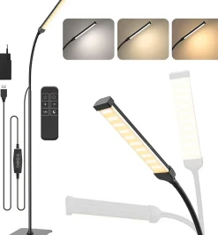 Lampadaire avec Télécommande Flexible à Col de Cygne 120 LED 10W noir