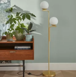 Lampadaire Baldaz 2 lumières GoodHome E14 laiton doré l.35,5 x H.14 cm