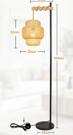 Lampadaire Bambou connecté à Intensité Variable, Télécommande & Ampoule, Classe énergétique D