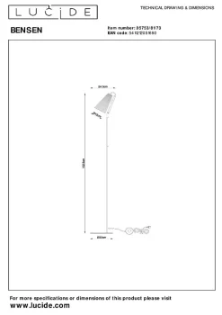 Lampadaire BENSEN en rotin avec 1xE14 - Naturel - Lucide