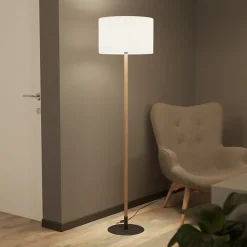 Lampadaire bois et pied métal noir Myrtus H.160 x Ø40cm E27 15W GoodHome