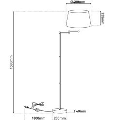 Lampadaire 'BOLOGNA' hauteur 158 cm en métal en nickel satiné, abat-jour textile beige, E27
