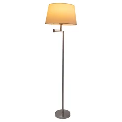 Lampadaire 'BOLOGNA' hauteur 158 cm en métal en nickel satiné, abat-jour textile beige, E27