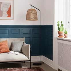 Lampadaire Calume E27 28W IP20 L.32xH.170xP.48cm métal noir et fibre naturelle GoodHome