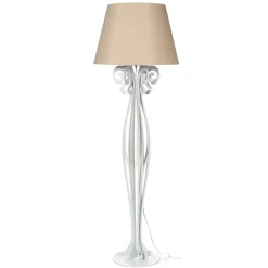 Lampadaire Circeo 60x180 cm en fer blanc, abat-jour sable, design vintage, interrupteur au pied, Made in Italy
