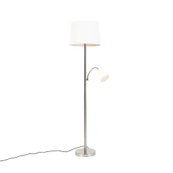 Lampadaire classique en acier avec abat-jour blanc et liseuse - Retro