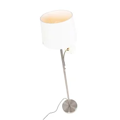 Lampadaire classique en acier avec abat-jour blanc et liseuse - Retro