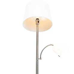 Lampadaire classique en acier avec abat-jour blanc et liseuse - Retro