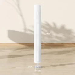 Lampadaire colonne sur pied design H.120 cm acier inox tissu blanc