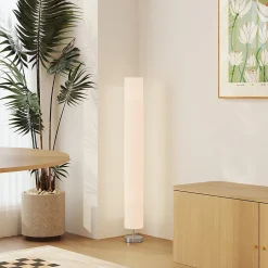 Lampadaire colonne sur pied design H.120 cm acier inox tissu blanc