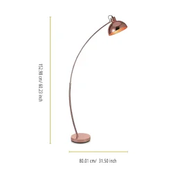 Lampadaire courbé en métal cuivre avec abat-jour architecte