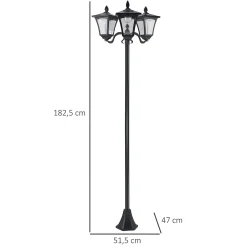 Lampadaire de jardin luminaire extérieur solaire LED 3 têtes 120 Lm dim. 51,5L x 47l x 182,5H cm acier inox. plastique noir