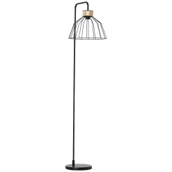 Lampadaire design industriel grillagé et arqué 40 W max. métal noir rotin