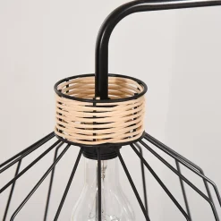 Lampadaire design industriel grillagé et arqué 40 W max. métal noir rotin