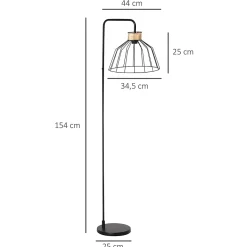 Lampadaire design industriel grillagé et arqué 40 W max. métal noir rotin