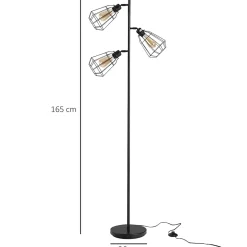Lampadaire design industriel 3 ampoules max. 40 W abat-jour cage métal noir