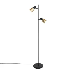 Lampadaire design noir avec or 2 lumières - Stijn