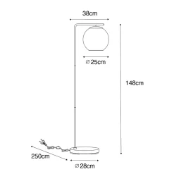 Lampadaire design noir avec verre doré - Bert
