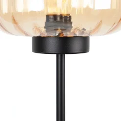 Lampadaire design noir avec verre ambré - Qara