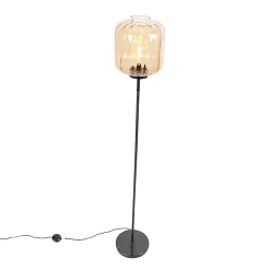 Lampadaire design noir avec verre ambré - Qara