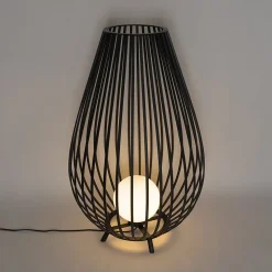 Lampadaire design noir avec opale 110 cm - Angela