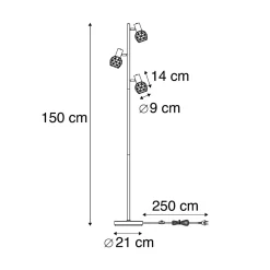 Lampadaire design noir avec or 3 lumières orientables - Mesh