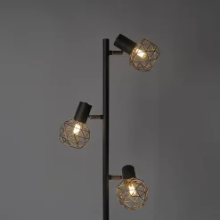 Lampadaire design noir avec or 3 lumières orientables - Mesh