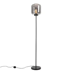 Lampadaire design noir avec verre fumé - Qara
