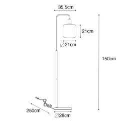 Lampadaire design noir avec laiton et verre ambré - Zuzanna
