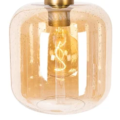 Lampadaire design noir avec laiton et verre ambré - Zuzanna