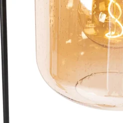 Lampadaire design noir avec laiton et verre ambré - Zuzanna