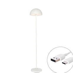 Lampadaire d'extérieur blanc rechargeable à intensité variable 3 niveaux - Keira