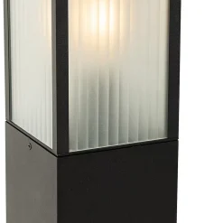 Lampadaire d'extérieur intelligent noir avec verre nervuré 80 cm avec WiFi A60 - Charlois