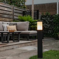 Lampadaire d'extérieur moderne gris foncé avec opale 80 cm IP44 - Malios