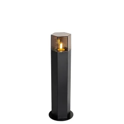 Lampadaire d'extérieur noir avec abat-jour fumé hexagonal 50 cm - Danemark