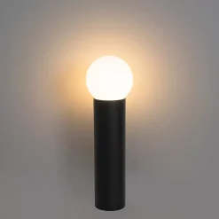 Lampadaire d'extérieur noir avec verre opale 50 cm IP44 - Huma