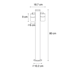 Lampadaire d'extérieur noir 80 cm IP44 réglable 2 lumières - Duo