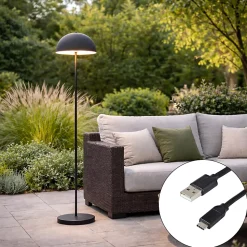 Lampadaire d'extérieur noir rechargeable à 3 niveaux de luminosité - Keira