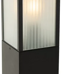 Lampadaire d'extérieur noir avec verre cannelé 80 cm IP44 - Charlois