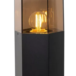 Lampadaire d'extérieur noir avec abat-jour fumé hexagonal 70 cm - Denmark