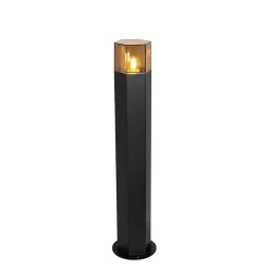 Lampadaire d'extérieur noir avec abat-jour fumé hexagonal 70 cm - Denmark