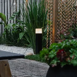 Lampadaire d'extérieur noir avec abat-jour blanc opale 50 cm - Denmark