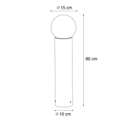 Lampadaire d'extérieur noir avec globe en verre opale 80 cm IP44 - Huma